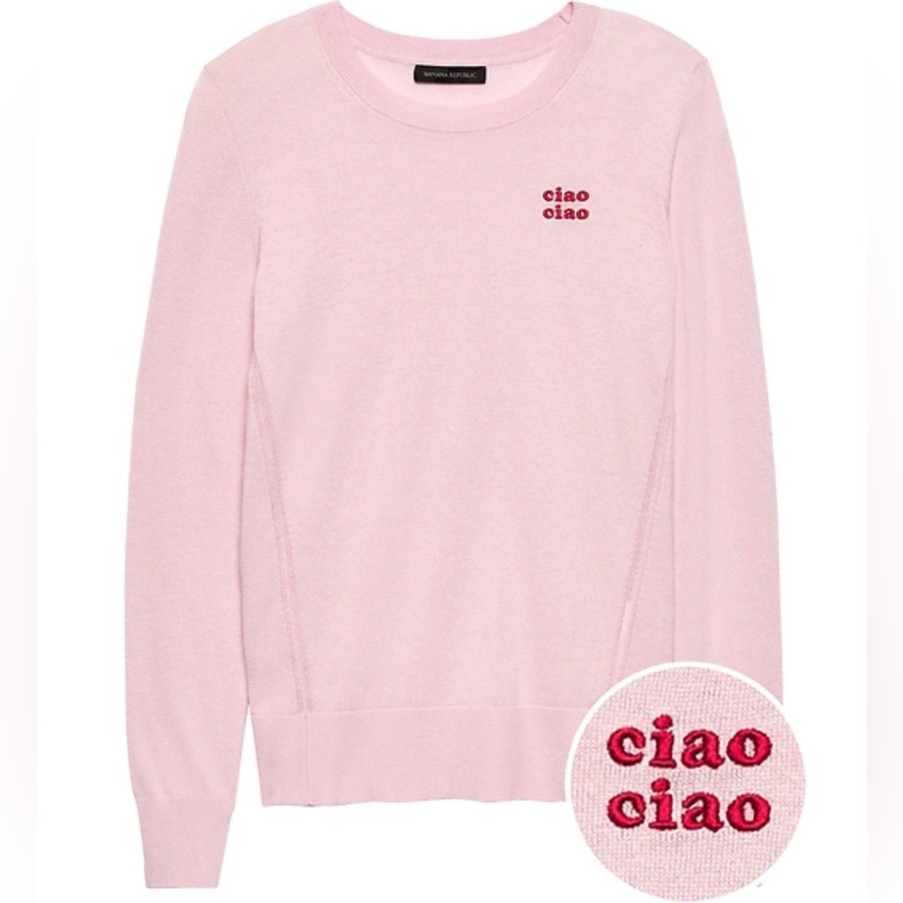 Banana Republic Pink “Ciao Ciao” Silk Blend Sweater XS | Valentine’s Day Knit